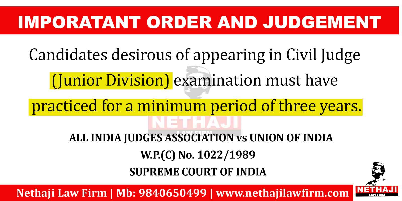Important Order and Judgement